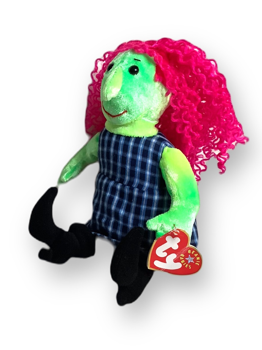TY Beanie Baby Scary The Witch Plush Doll 9in with Pink Hair Green Face